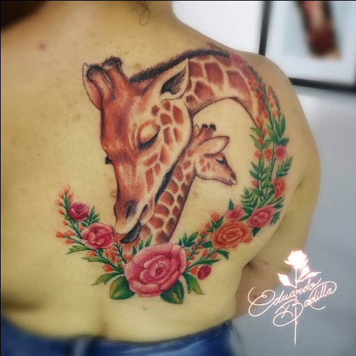 imágen de Tatuaje de una jirafas con un estilo realista a color